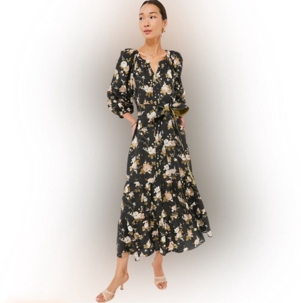 NWT Tuckernuck Maxi Dress Womens Sz M midnight garden Lyles tiered Belt Pockets - Picture 3 of 6